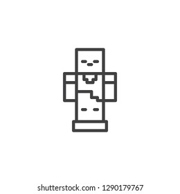 Pixel Robot Line Icon. Linear Style Sign For Mobile Concept And Web Design. Gaming Zombie Mob Outline Vector Icon. Symbol, Logo Illustration. Pixel Perfect Vector Graphics