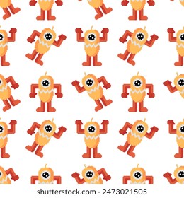 pixel robot seamless pattern with 3 different styles on white background