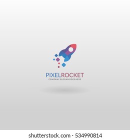 Pixel Rocket. Colorful rocket logo template.