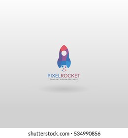Pixel Rocket. Colorful rocket logo template.