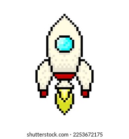 Pixel rocket icon. Color silhouette. Vertical front side view. Editable pixels. Vector simple flat graphic illustration. Isolated object on a white background. Isolate.