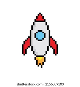 pixel Rocket  icon.  Vector pixel art Rocket  8 bit logo for game