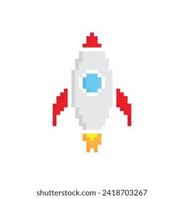pixel Rocket  icon.  Vector pixel art Rocket  8 bit logo for game