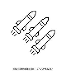 Pixel-Raketensymbol. Vektor Pixel Kunst Luftbombe Rakete 8 Bit Logo für Spiel