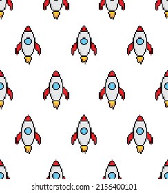  pixel rocket Seamless Pattern vector rocket background  pixel art for 8 bit game