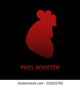 Pixel rooster. Vector illustration. Abstract pixel rooster icon.