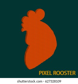 Pixel rooster. Vector illustration. Abstract pixel rooster icon.