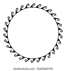 Pixel round monochrome frame in trendy retro style. Round frame with Greek wave meander. Patterns of Greece and ancient Rome. Circle european border. Pixel Y2k. 8bit. For Sandblasting, embroidery