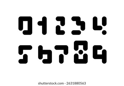 Pixel rounded numbers, digital numeral set made in video game style, vector illustration 10EPS