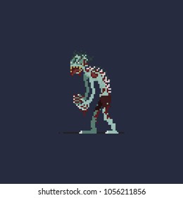 Pixel runner zombie.halloween 8 bit art vector illustration.