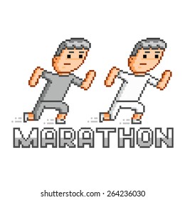 Pixel runners and marathon logo