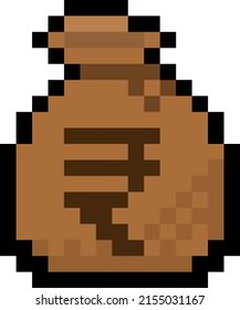 Pixel Rupee bag of money - isolated 8 bit vector