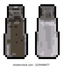 pixel salt and pepper shaker filled with spices to add spices to various dishes. isolated on white background. vector illustration. Item for game or graphic design.