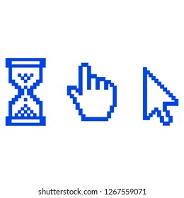 Pixel sand glass and cursor icon. Vector illustration