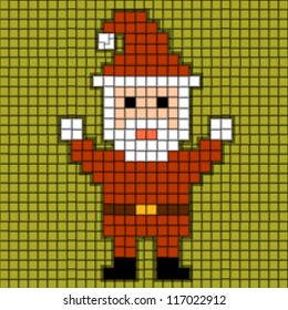 Pixel Santa. Christmas theme. Green Vector illustration 10-eps