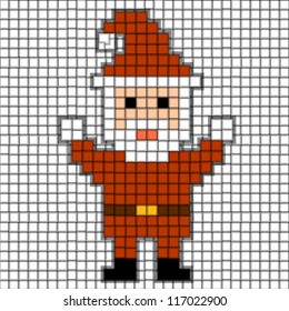 Pixel Santa. Christmas theme. White Vector illustration 10-eps