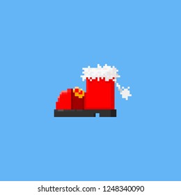 Pixel santa claus boot.Christmas.8bit.