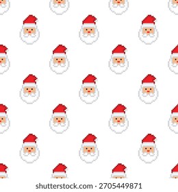pixel Cabeza de Santa Claus Textura de patrón sin fisuras 2026 Año Nuevo arte de fondo para juego de 8 bits	
