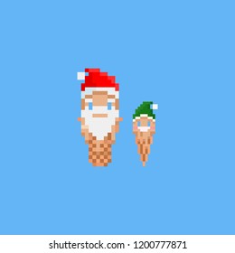 Pixel santa and elf ice cream.8bit.
