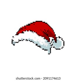 Pixel Santa hat and red scarf.Christmas.8bit.