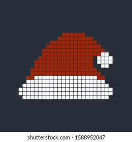 Pixel santa hat.Pixel art. Vector illustration for games and applications. 8 bit.