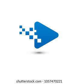 Pixel scattered play button multimedia logo graphic template