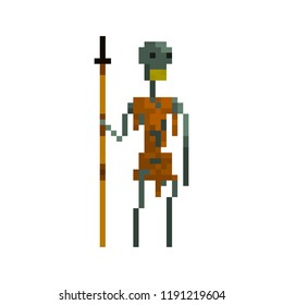 Pixel sceleton warrior for games and halloween websites