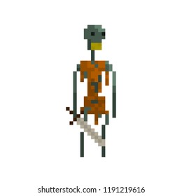 Pixel sceleton warrior for games and halloween websites