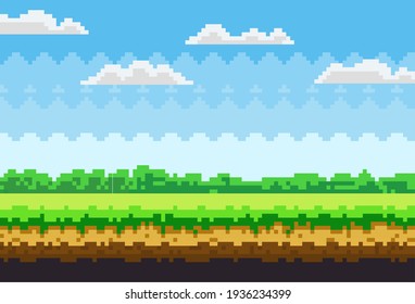 Pixel Scene Green Grass Forest Distance Stock Vector (Royalty Free ...