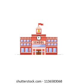 Pixel school building.8bit.Education icon.