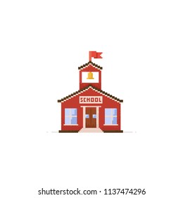 Pixel school building.8bit.Education icon.