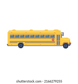 Autobús escolar de Pixel con fondo blanco.