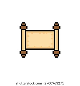pixel scroll icon. Vector pixel art parchment  8 bit logo for game