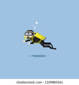 Pixel scuba diver.8 bit character.