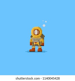 Pixel Scuba Suit Diver Yellow Suit8bitmini Stock Vector Royalty Free