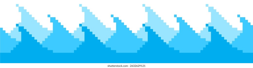 Pixel sea wave icon vector for ocean, retro water motion, surfing theme, or maritime pixel design. Ideal for beach style, pixel animation, and summer gaming UI assets.