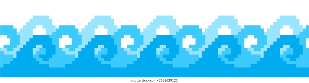 Pixel sea wave icon vector for ocean, retro water motion, surfing theme, or maritime pixel design. Ideal for beach style, pixel animation, and summer gaming UI assets.