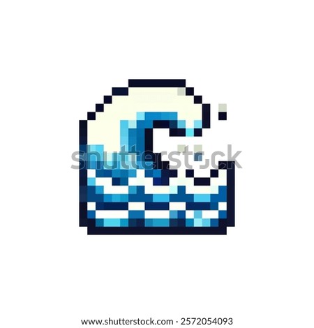 Pixel sea wave vector icon. Sea wave icon in 8 bit pixel style. Sea logo pixelart vector. Vector icon of pixel tsunami. Vector illustration.