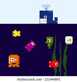 pixel sea world vector