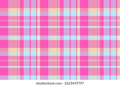 Pixel seamless background textile, girly plaid pattern tartan. Fibrous vector fabric texture check in pink and light colors palette.