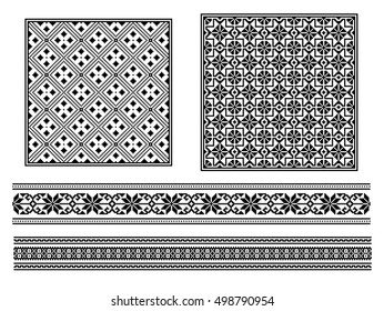Pixel seamless christmas ornament. Black and white square forms.