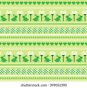 Pixel Seamless Easter pattern, card - Scandinavian sweater style. spring holiday background. Cute Easter Illustration.