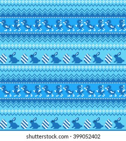 Pixel Seamless Easter pattern, card - Scandinavian sweater style. spring holiday background. Cute Easter Illustration.