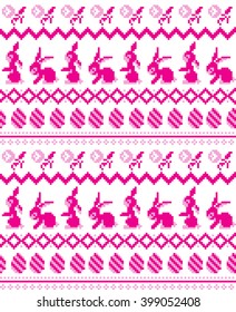 Pixel Seamless Easter pattern, card - Scandinavian sweater style. spring holiday background. Cute Easter Illustration.