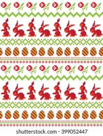Pixel Seamless Easter pattern, card - Scandinavian sweater style. spring holiday background. Cute Easter Illustration.