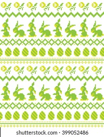 Pixel Seamless Easter pattern, card - Scandinavian sweater style. spring holiday background. Cute Easter Illustration.