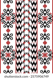 Pixel seamless embroidered cross-stitch ethnic Ukraine pattern.