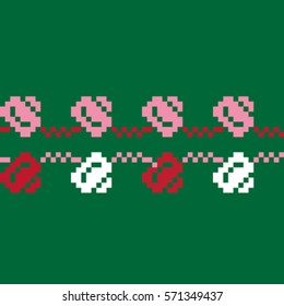 Pixel seamless floral pattern, illustration of a geometric decorative motif inspired by traditional art form Sibiu area, Romania