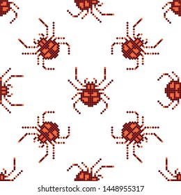 Pixel seamless pattern with 8 bit spider. Old school computer graphic style. Vector illustration for card,website, poster, textile print etc.