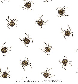 Pixel seamless pattern with 8 bit spider. Old school computer graphic style. Vector illustration for card,website, poster, textile print etc.